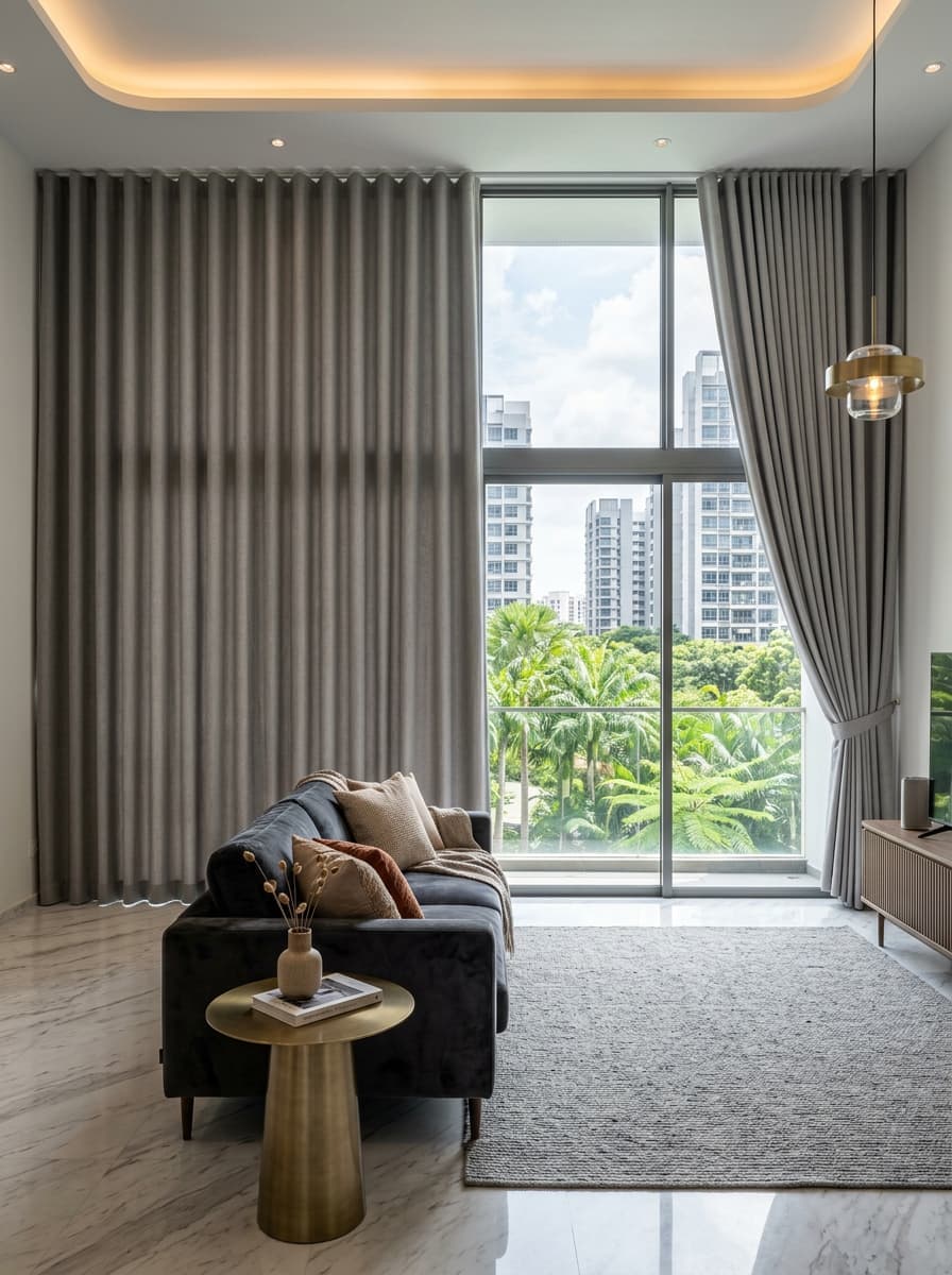 Luxury modern condo ripple-fold curtains variation 2