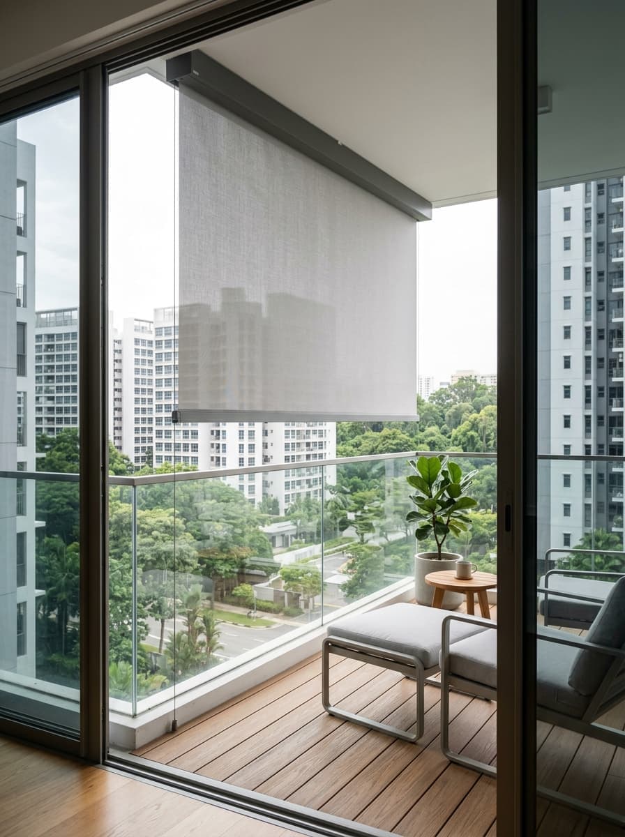 Condo balcony with outdoor motorised shading