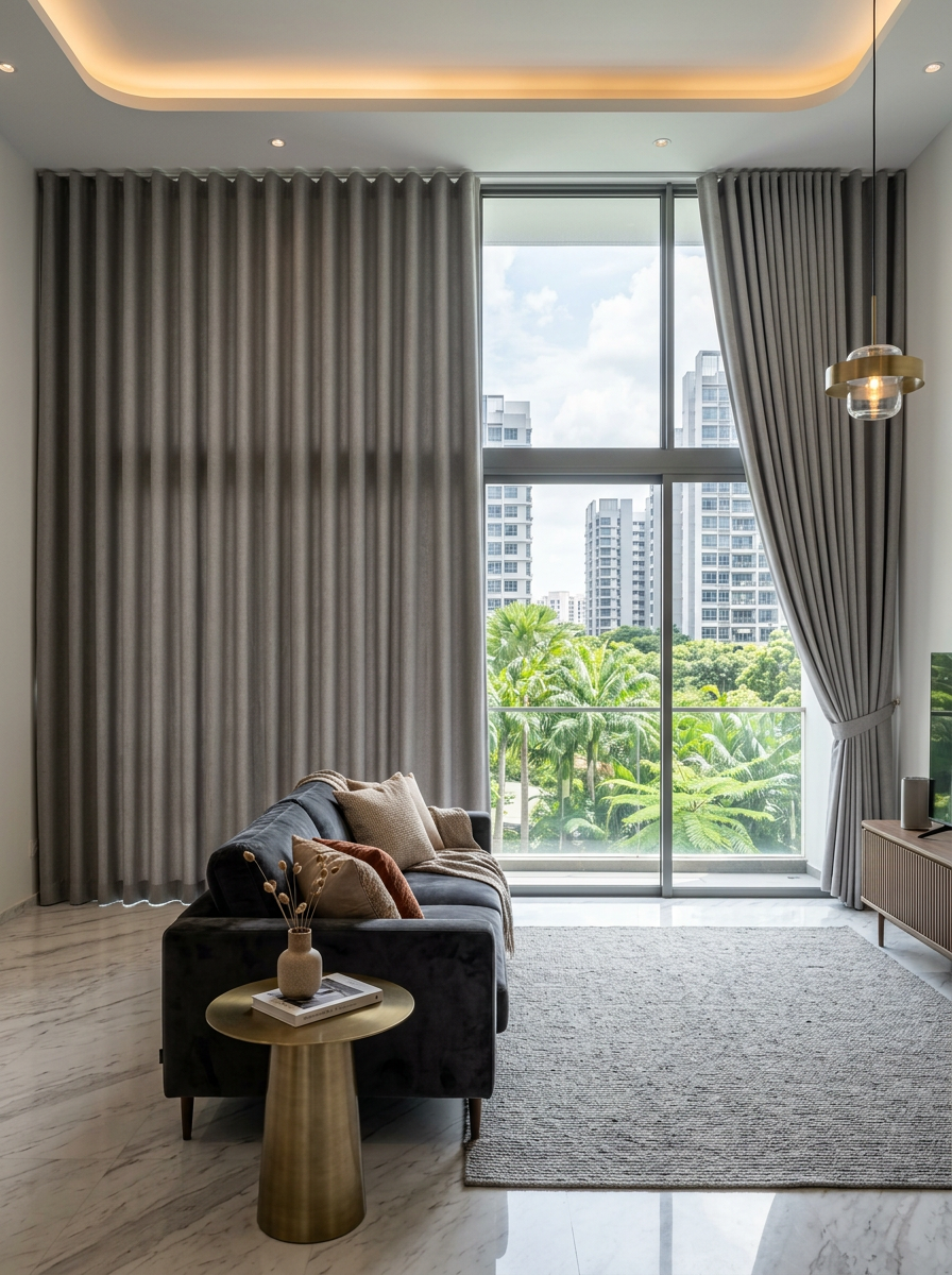 Luxury modern condo ripple-fold curtains variation 2