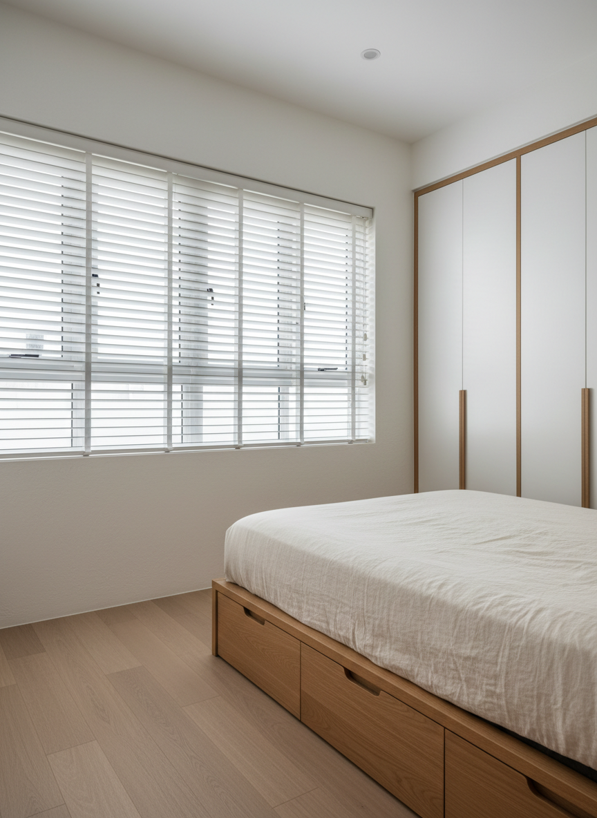 Japandi HDB bedroom venetian blinds variation 2