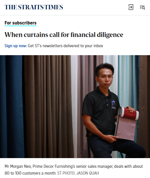 Press feature showing Prime Decor Furnishing in The Straits Times newspaper